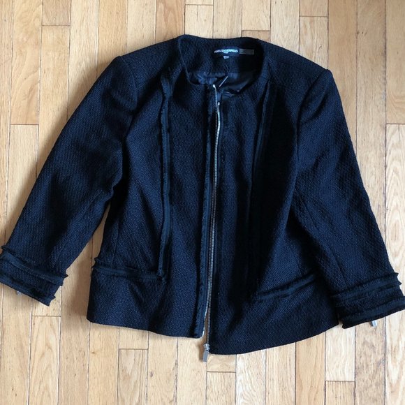 Brand New Women's Karl Lagerfeld Black Tweed Blazer Jacket - Picture 3 of 16